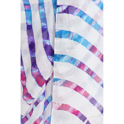 Via East White Basant Chiffon Multi Leheriya Saree with Unstitched Blouse