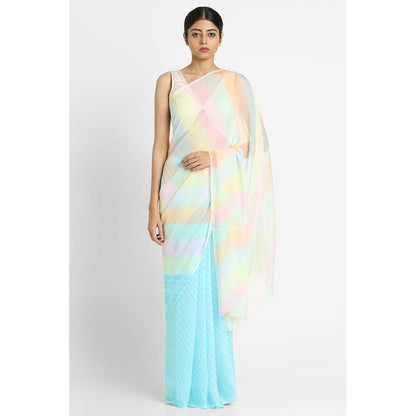 Via East Blue Chiffon Samudri Leheriya Saree with Unstitched Blouse