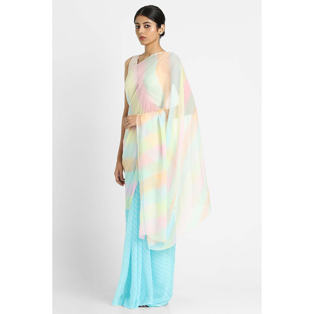 Via East Blue Chiffon Samudri Leheriya Saree with Unstitched Blouse