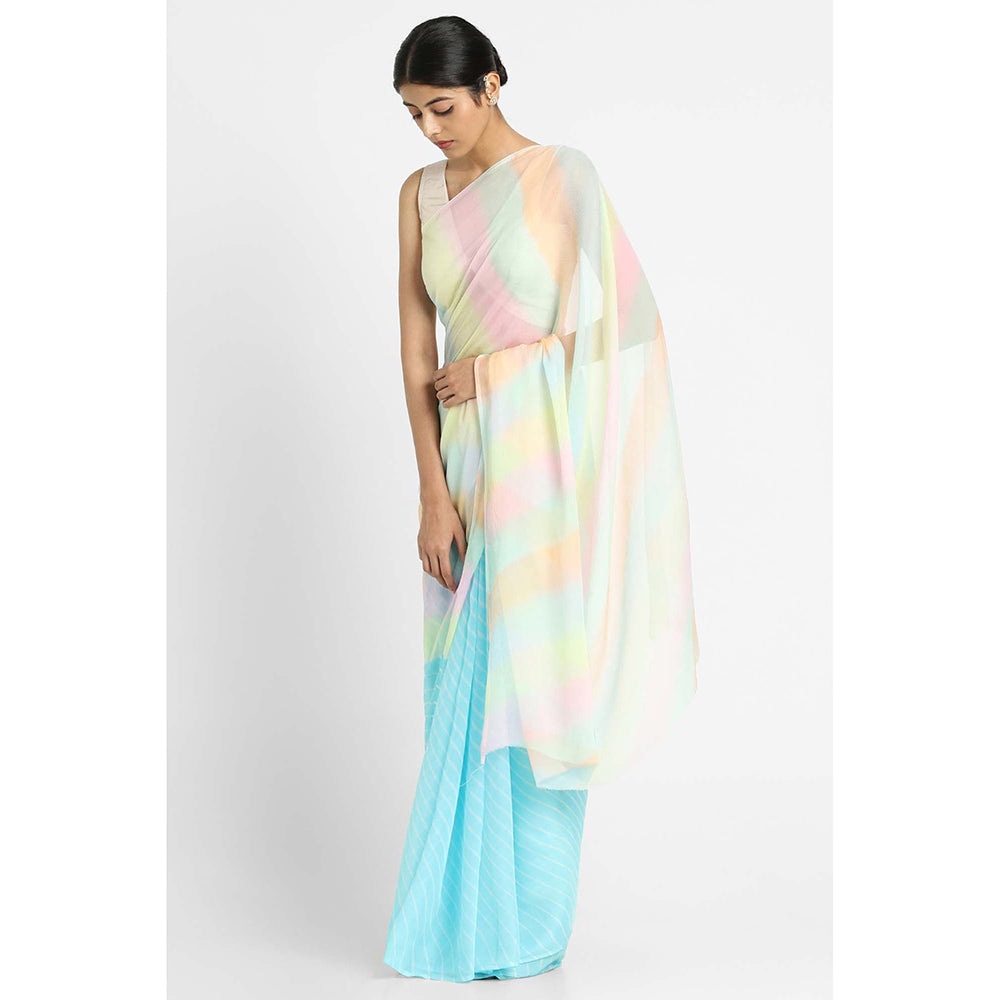 Via East Blue Chiffon Samudri Leheriya Saree with Unstitched Blouse