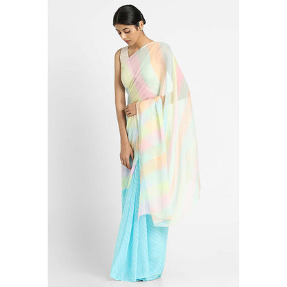 Via East Blue Chiffon Samudri Leheriya Saree with Unstitched Blouse