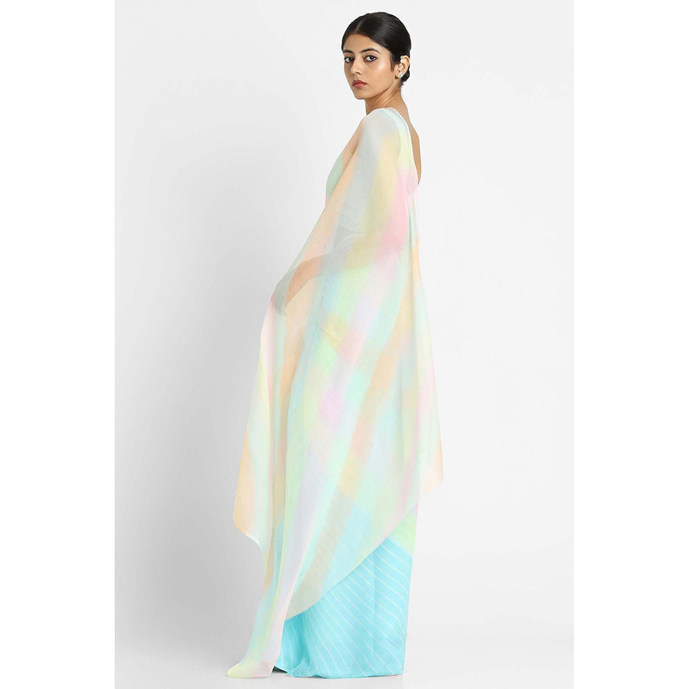 Via East Blue Chiffon Samudri Leheriya Saree with Unstitched Blouse