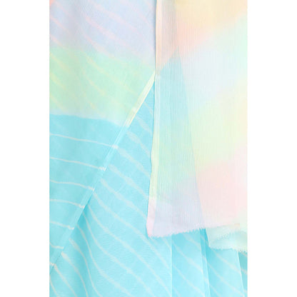 Via East Blue Chiffon Samudri Leheriya Saree with Unstitched Blouse