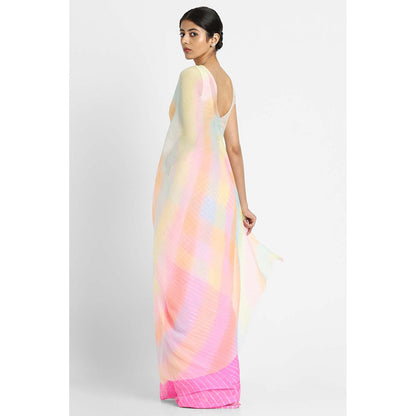 Via East Pink Chiffon Samudri Leheriya Saree with Unstitched Blouse