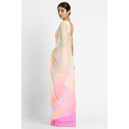 Via East Pink Chiffon Samudri Leheriya Saree with Unstitched Blouse