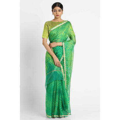 Via East Green Kota Silk Arishi Saree with Unstitched Blouse