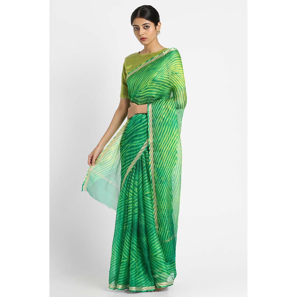 Via East Green Kota Silk Arishi Saree with Unstitched Blouse