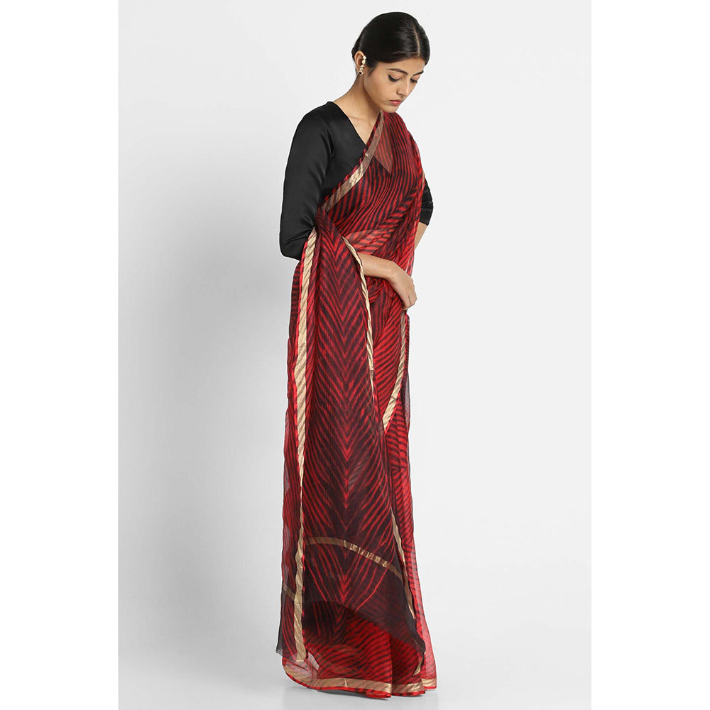 Via East Maroon And Black Kota Silk Arishi Saree with Unstitched Blouse