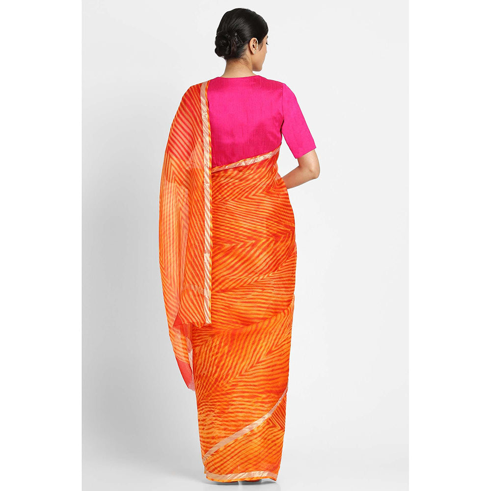 Via East Orange Kota Silk Arishi Shibori Saree with Unstitched Blouse