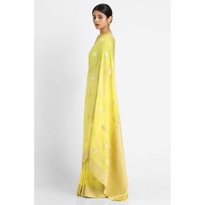 Via East Yellow Kusum Georgette Banarasi Saree with Unstitched Blouse