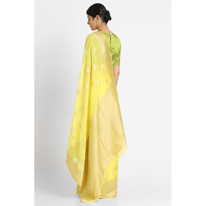 Via East Yellow Kusum Georgette Banarasi Saree with Unstitched Blouse