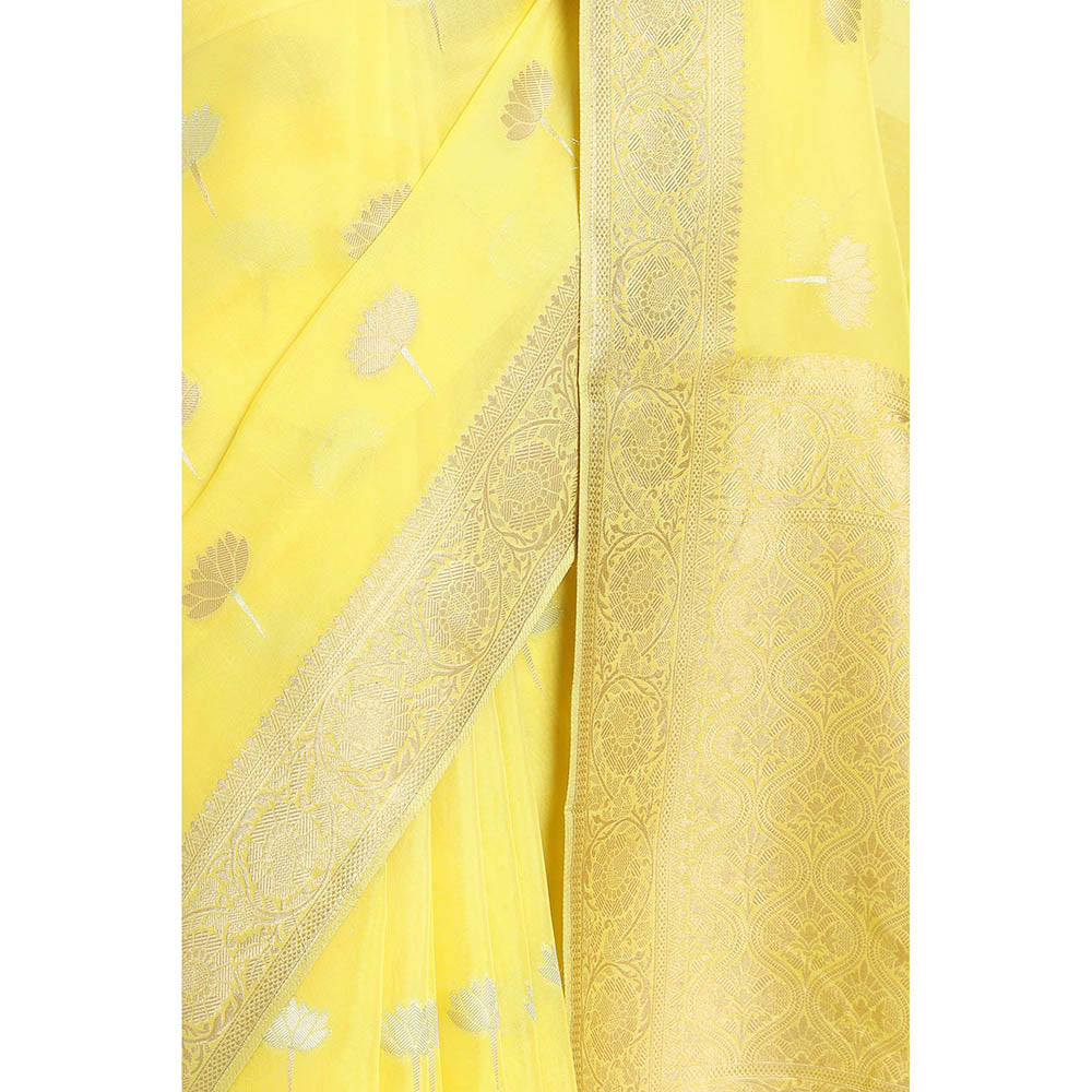 Via East Yellow Kusum Georgette Banarasi Saree with Unstitched Blouse