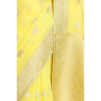 Via East Yellow Kusum Georgette Banarasi Saree with Unstitched Blouse