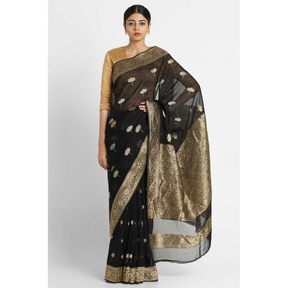 Via East Black Kusum Georgette Banarasi Saree with Unstitched Blouse