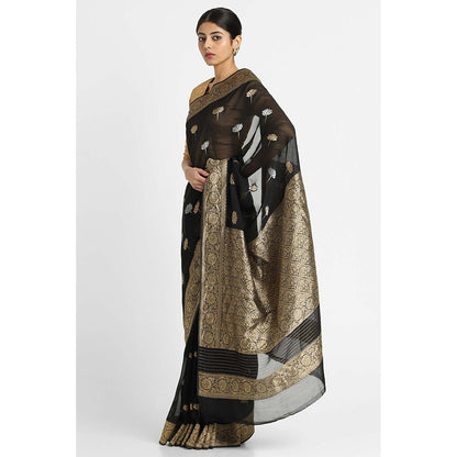 Via East Black Kusum Georgette Banarasi Saree with Unstitched Blouse