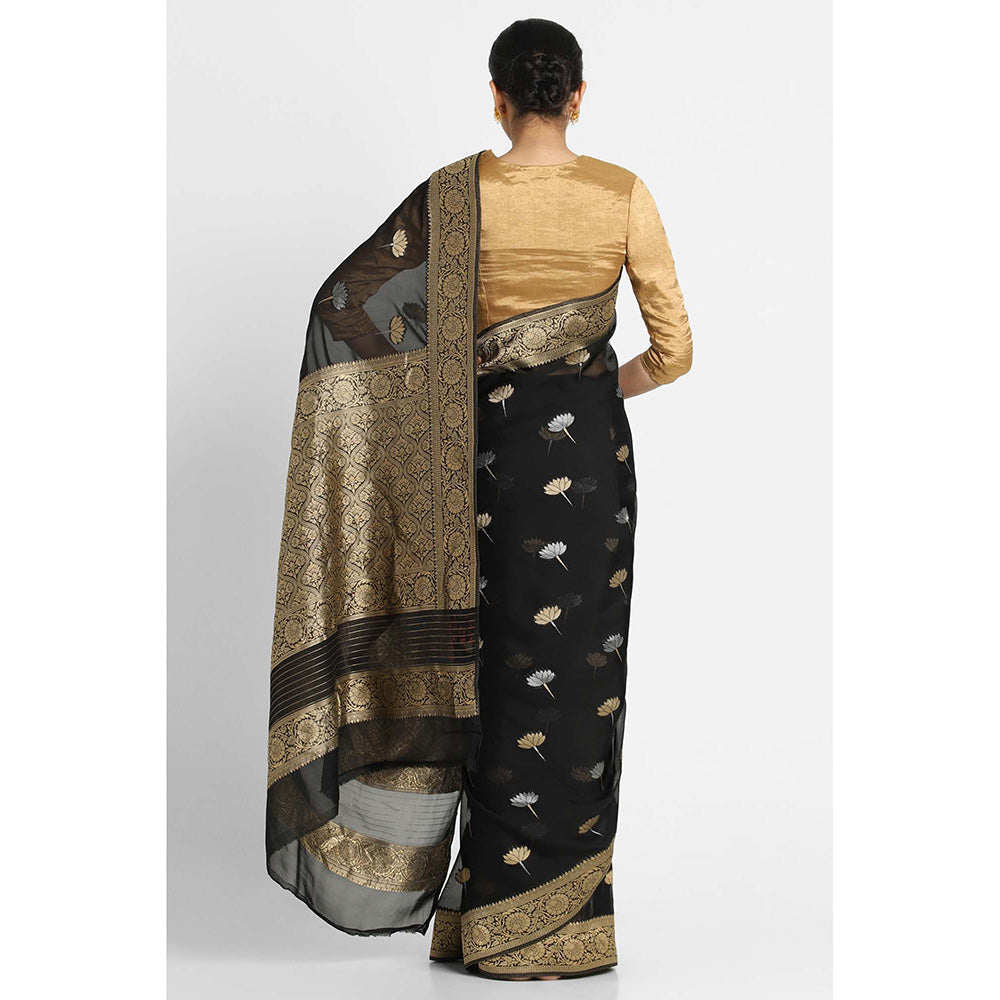 Via East Black Kusum Georgette Banarasi Saree with Unstitched Blouse