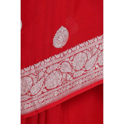 Via East Red Georgette Banarasi Saree with Unstitched Blouse