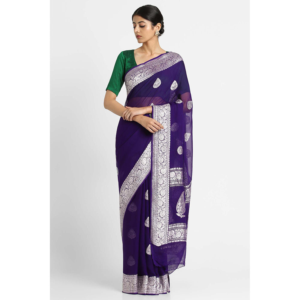 Via East Purple Georgette Banarasi Saree with Unstitched Blouse