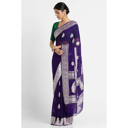 Via East Purple Georgette Banarasi Saree with Unstitched Blouse