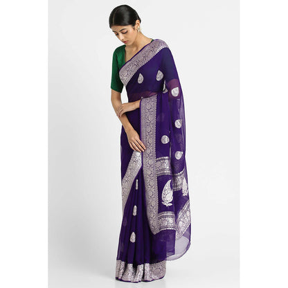 Via East Purple Georgette Banarasi Saree with Unstitched Blouse