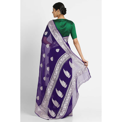 Via East Purple Georgette Banarasi Saree with Unstitched Blouse