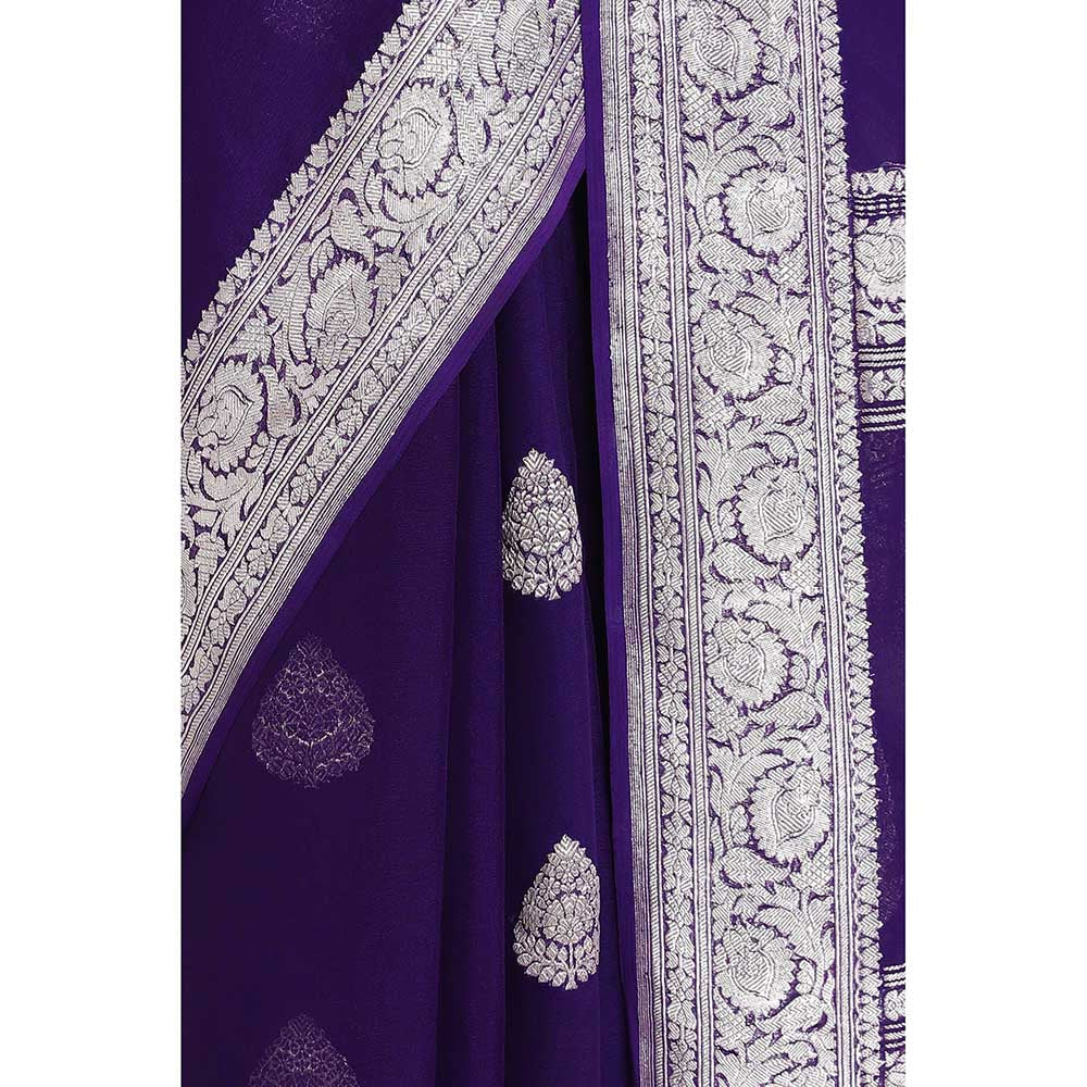 Via East Purple Georgette Banarasi Saree with Unstitched Blouse