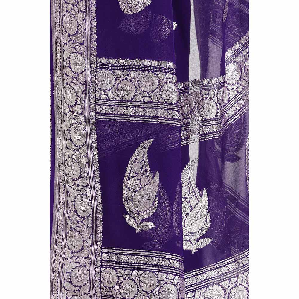 Via East Purple Georgette Banarasi Saree with Unstitched Blouse