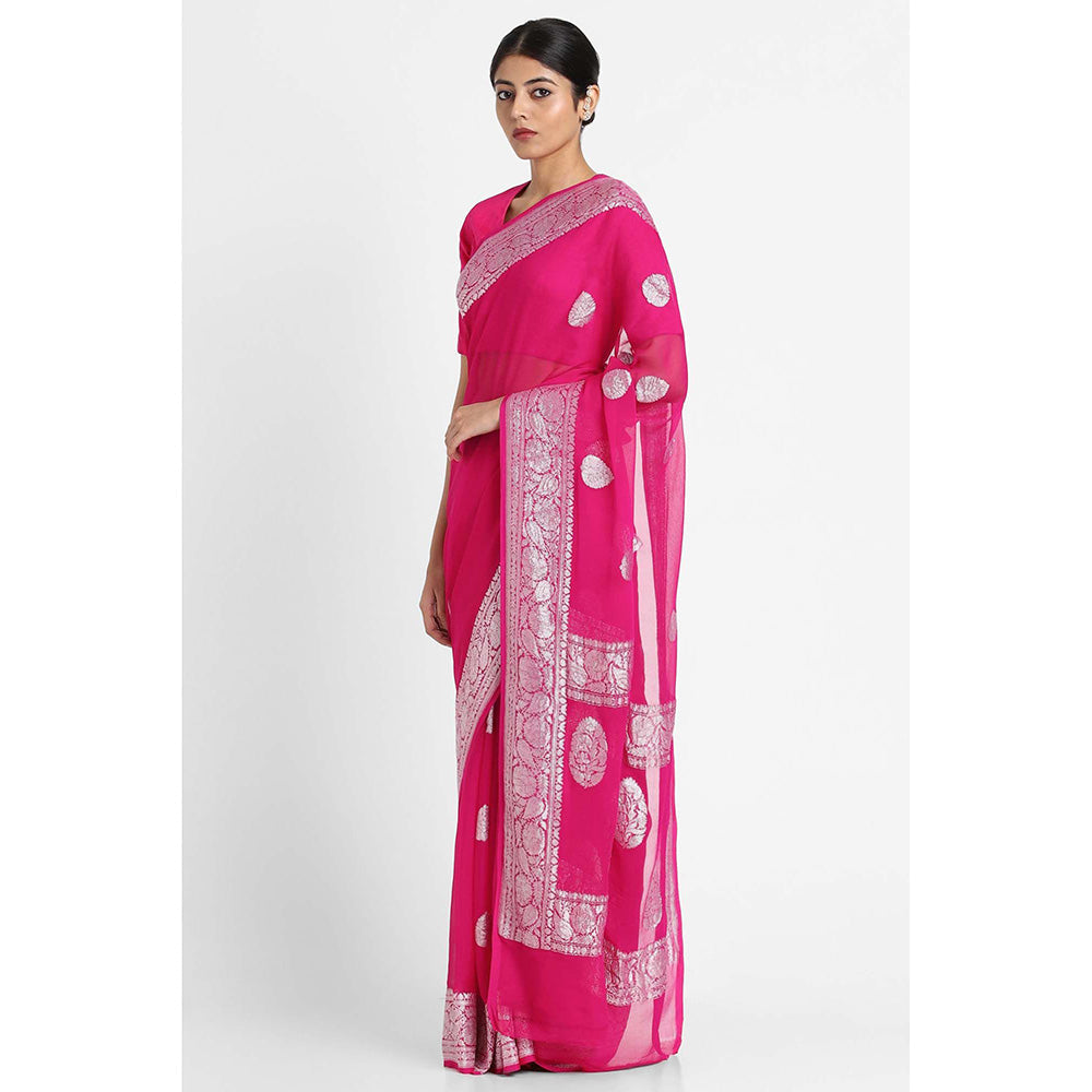 Via East Pink Georgette Banarasi Saree with Unstitched Blouse