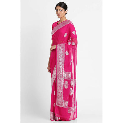 Via East Pink Georgette Banarasi Saree with Unstitched Blouse