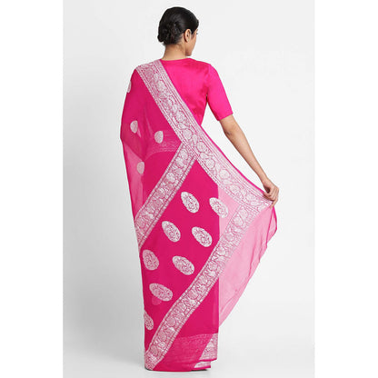 Via East Pink Georgette Banarasi Saree with Unstitched Blouse