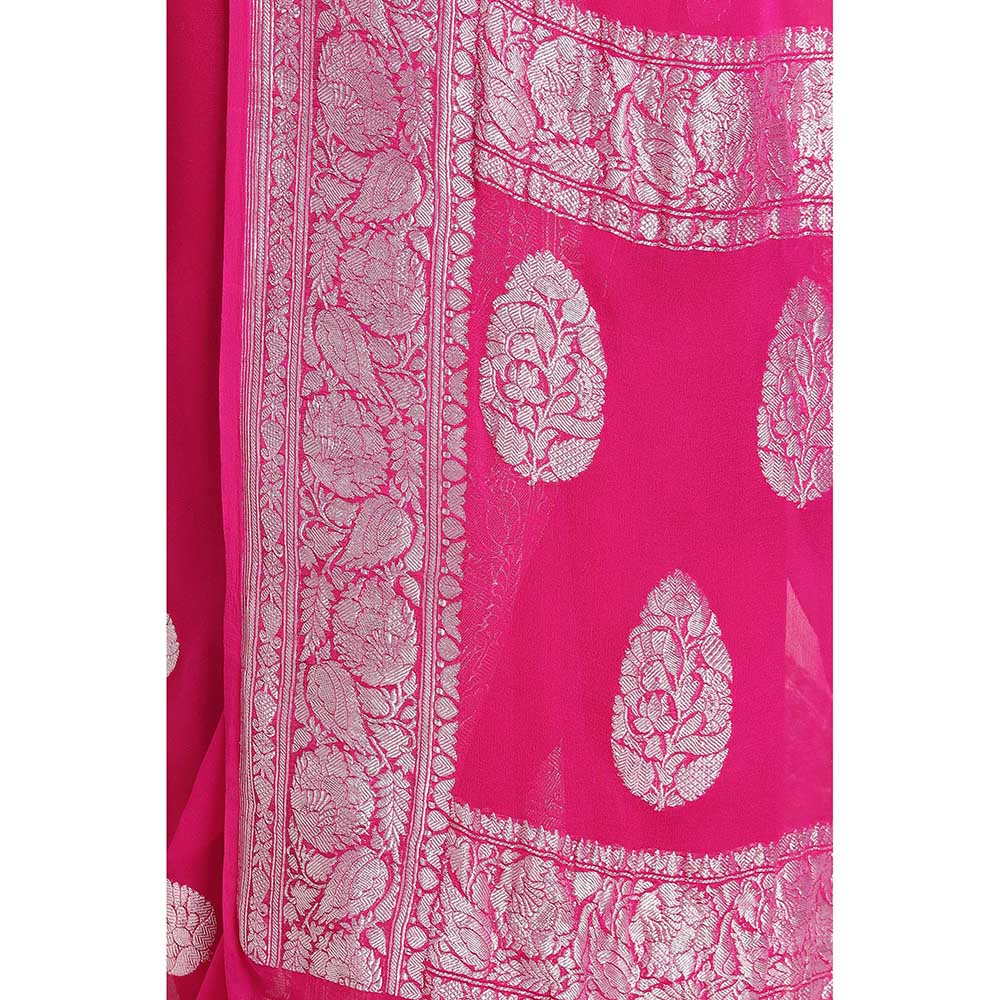 Via East Pink Georgette Banarasi Saree with Unstitched Blouse