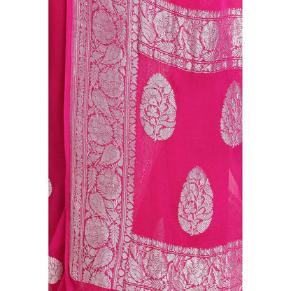 Via East Pink Georgette Banarasi Saree with Unstitched Blouse