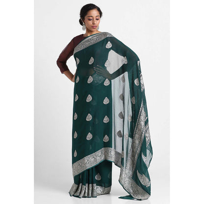 Via East Green Georgette Banarasi Saree with Unstitched Blouse