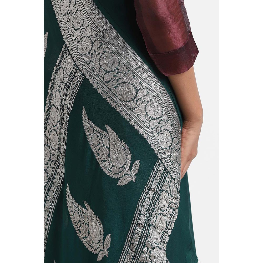 Via East Green Georgette Banarasi Saree with Unstitched Blouse