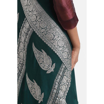 Via East Green Georgette Banarasi Saree with Unstitched Blouse