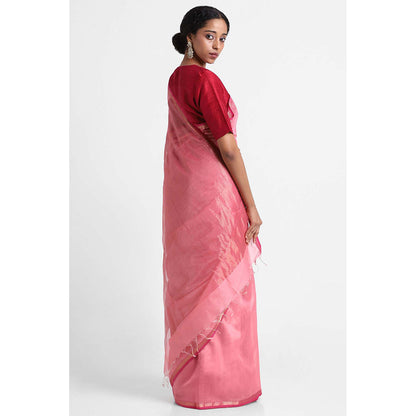 Via East Light Pink Silk Cotton Maheshwari Saree with Unstitched Blouse