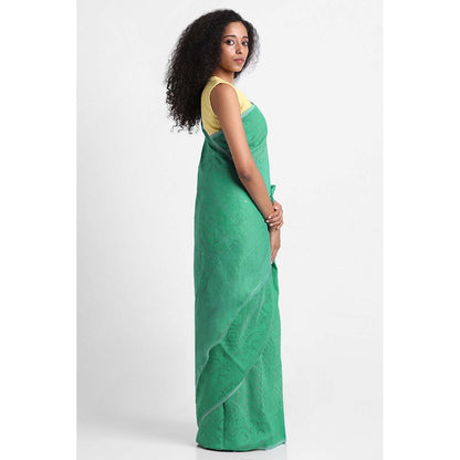 Via East Sea Green Cotton Jamdani Saree with Unstitched Blouse