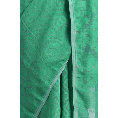 Via East Sea Green Cotton Jamdani Saree with Unstitched Blouse