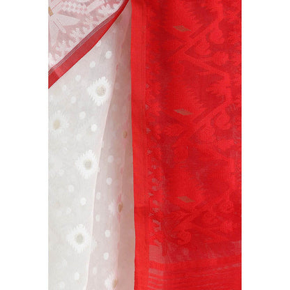 Via East White Cotton Jamdani Saree with Unstitched Blouse
