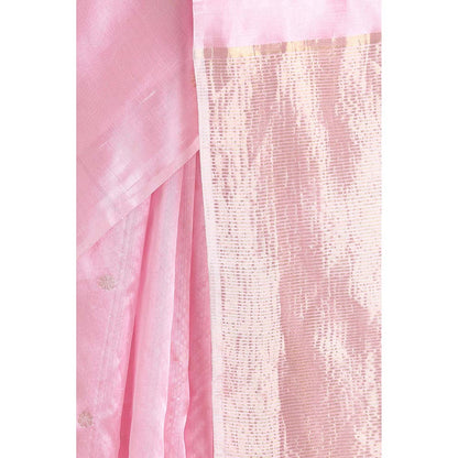 Via East Powder Pink Silk Chanderi Booti Saree with Unstitched Blouse