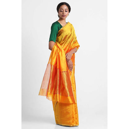 Via East Haldi Yellow Silk Chanderi Booti Saree with Unstitched Blouse