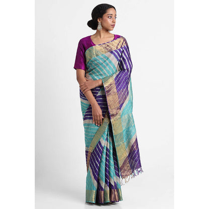 Via East Multicolour Tussar Silk Leheriya Saree with Unstitched Blouse