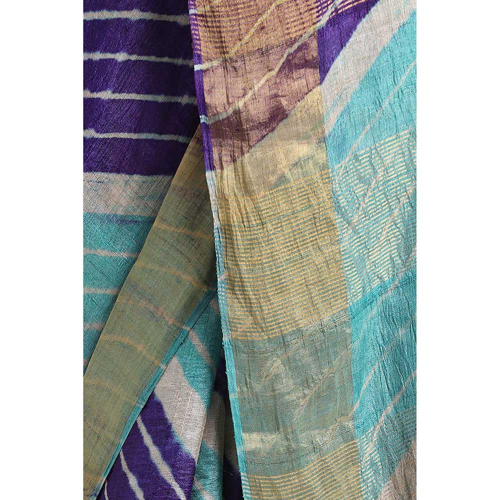 Via East Multicolour Tussar Silk Leheriya Saree with Unstitched Blouse