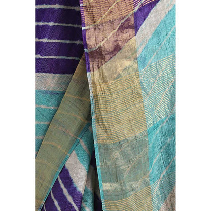 Via East Multicolour Tussar Silk Leheriya Saree with Unstitched Blouse