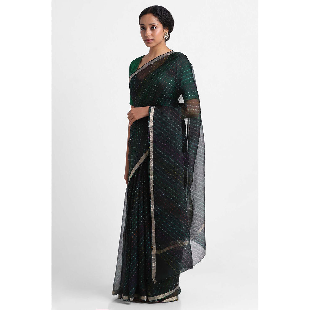 Via East Green Kota Silk Leheriya Saree with Unstitched Blouse