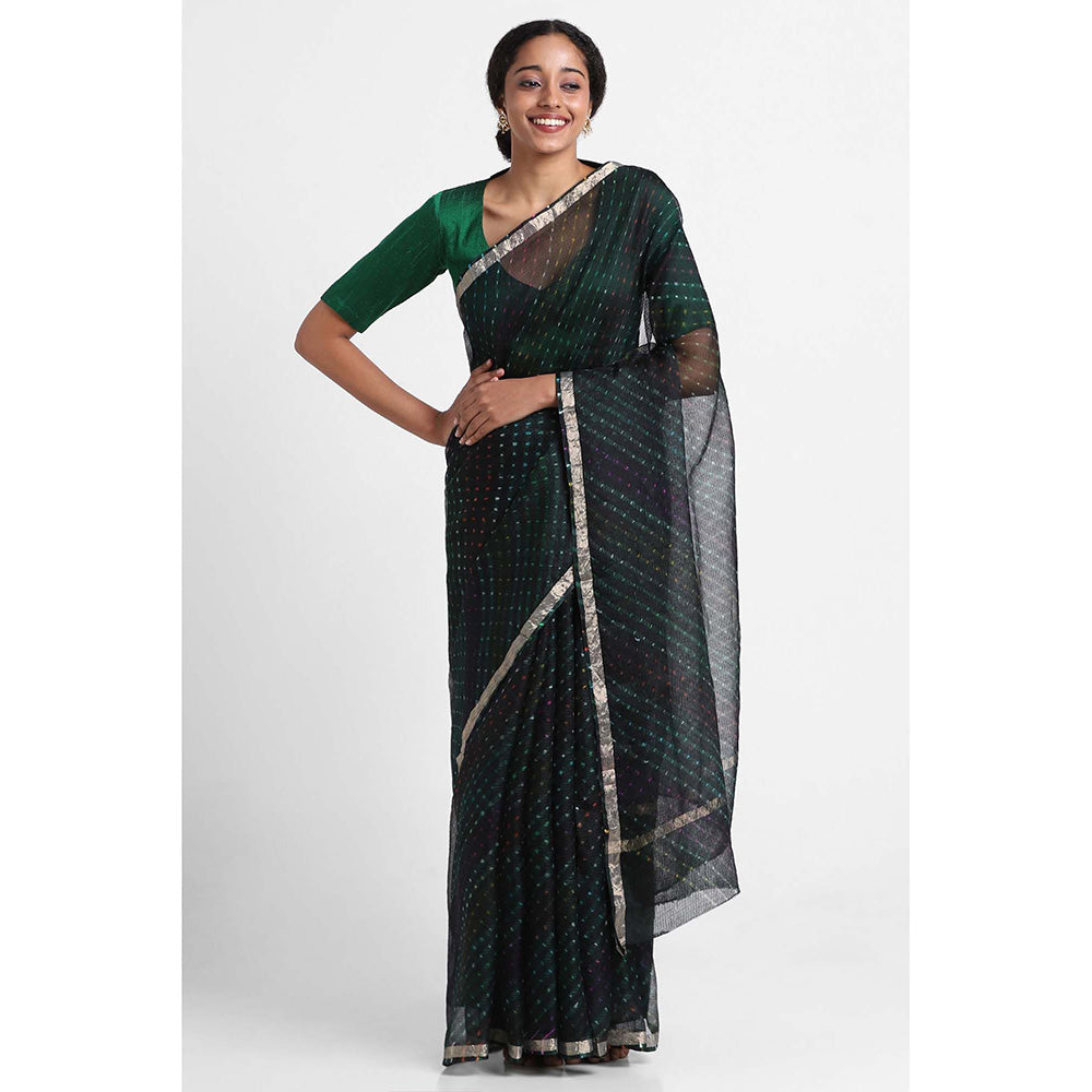 Via East Green Kota Silk Leheriya Saree with Unstitched Blouse