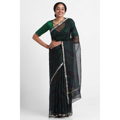 Via East Green Kota Silk Leheriya Saree with Unstitched Blouse