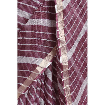 Via East Burgundy Kota Silk Leheriya Reva Saree with Unstitched Blouse