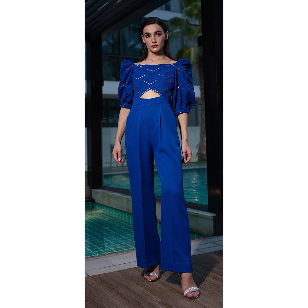 Vidhi Wadhwani Blue Amina Criss Cross Jumpsuit