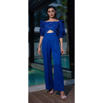 Vidhi Wadhwani Blue Amina Criss Cross Jumpsuit